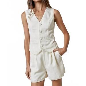 NEW LALAVON effortless chic frayed hem linen vest in cream